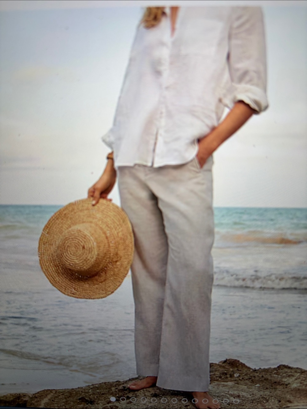 Garnet Hill Women's Linen Blend Wide-Leg Trousers in Light Beige